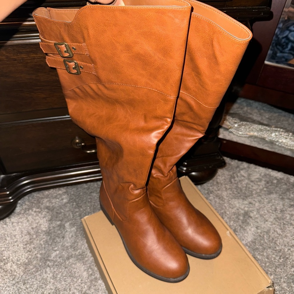 Cognac Knee-High Boots, XWC-Tori, Size 7.5